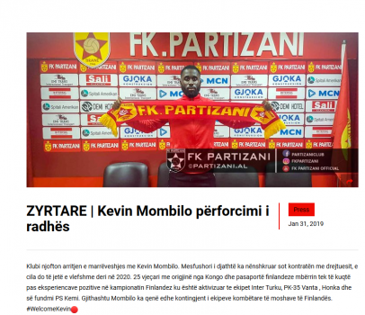 Partizani Kevin Mombilo