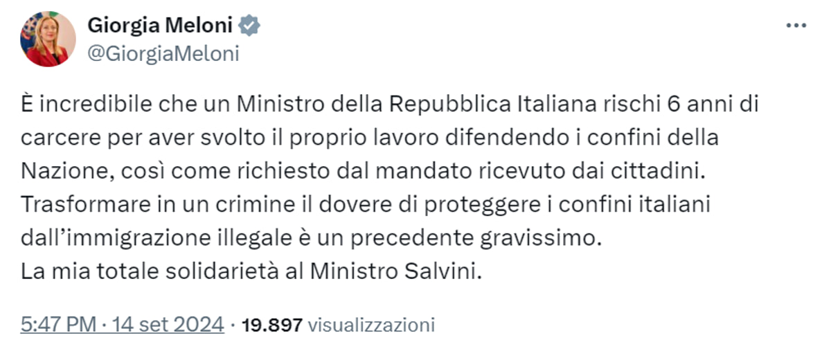 Il Post Su X Di Meloni Sul Processo Open Arms