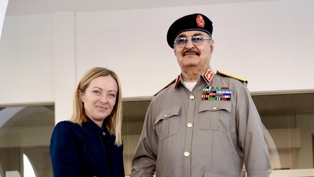 Meloni Haftar Libia Lapresse