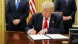 Trump, Flanked By Kushner, Pence And Porter, Welcomes Reporters Into The Oval Office For Him To Sign His First Executive Orders At The White House In Washington