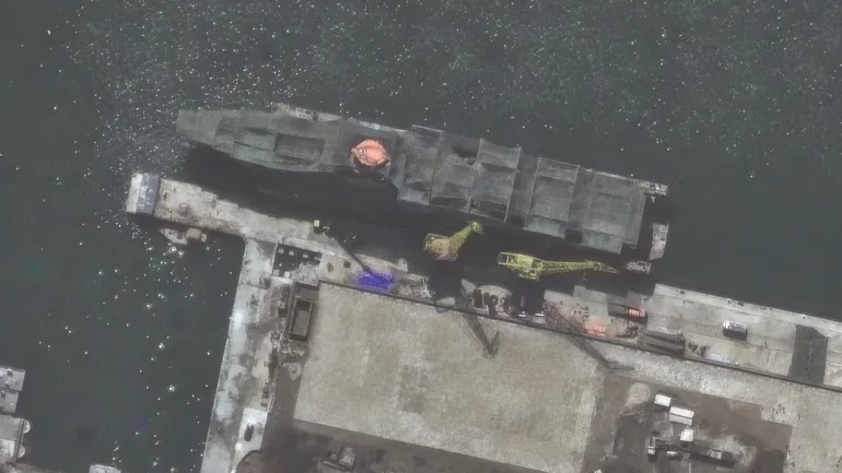 02 Close Up Of New Frigate And Shipyard Nampo North Korea 06apr2025 Wvl